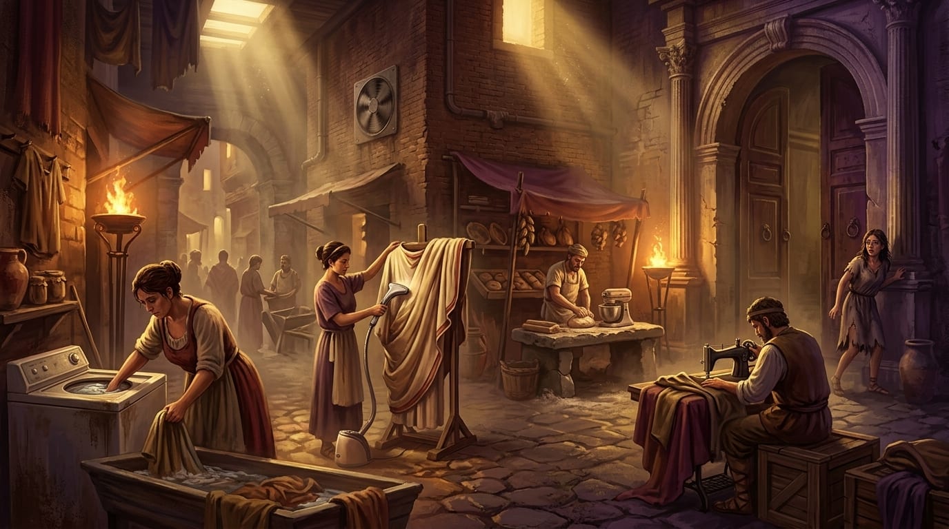 A bustling Roman street market